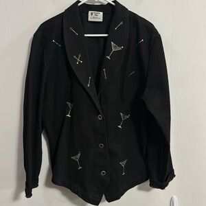 Simply Hot Black blazer with jeweled Martini glasses and Olives Sz XL